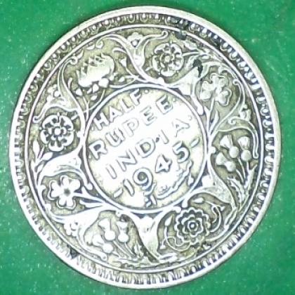 1945 SILVER HALF RUPEE KGVI LAHORE MINT COIN no 248