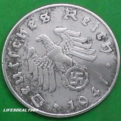 1941 F STUTTGART  MINT NAZI WORLD WAR HITLERs ERA 5 Reichpennig coin