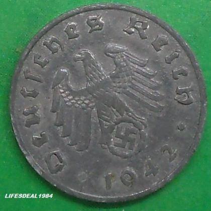 1942 J HAMBURG MINT NAZI WORLD WAR HITLERs ERA 1 Reichpennig coin (b)
