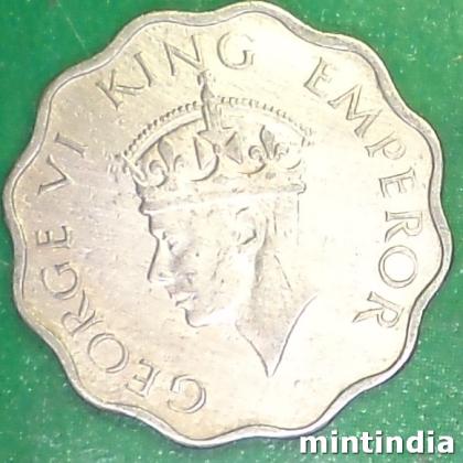 1946 ONE ANNA KGVI 2nd portrait large crown low relief BRITISH INDIA BOMBAY MINT COIN EF333
