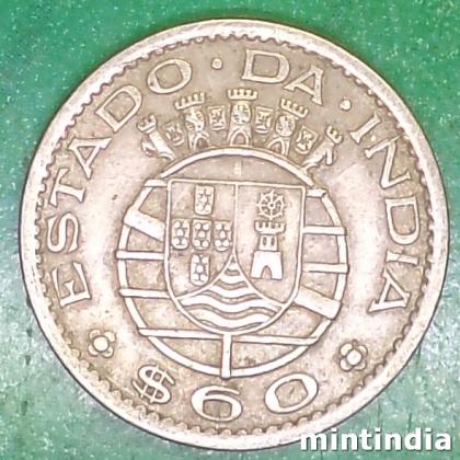 1958 PARTUGUESE INDIA Lisbon, Portugal mint 60 CENTAVOS ESCUDO COIN EF147