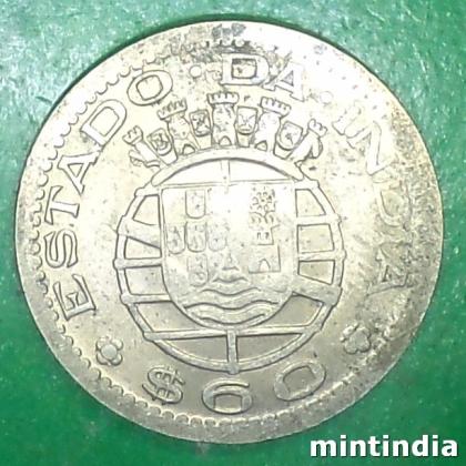 1958 PARTUGUESE INDIA Lisbon, Portugal mint 60 CENTAVOS ESCUDO COIN EF148