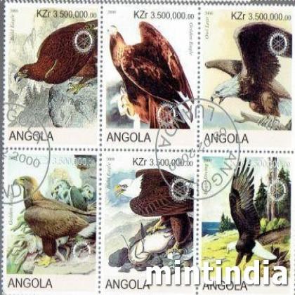 ANGOLA  VULTURE BIRD THEME BLOCK OF SIX STAMPS