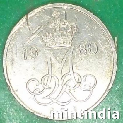 DENMARK 1980 10 ORE HEAVY STRIKE COIN JK367