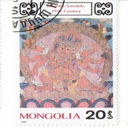 MANGOLIA 1990  BEAUTIFUL DIMDIN SANDUB PAINTING BIG SIZE STAMP WS3